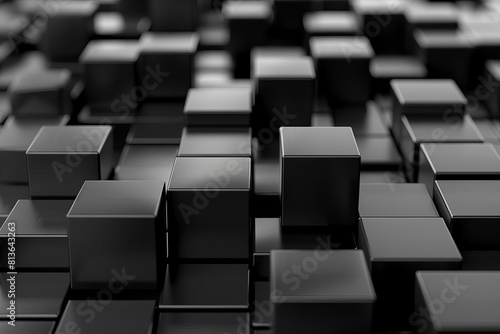futuristic black blocks abstract 3d render with metallic cubes and copy space abstract background