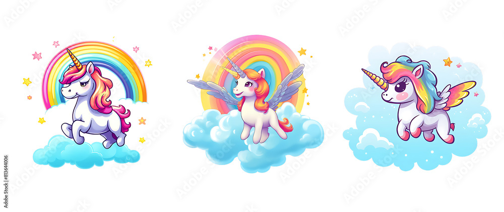 Cute unicorn cartoon with rainbow effect on transparent Background. PNG background. Cute unicorn cartoon with rainbow effect on transparent Background. PNG background.