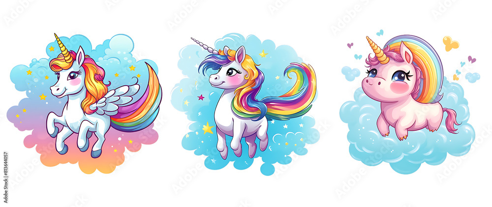 Cute unicorn cartoon with rainbow effect on transparent Background. PNG background. Cute unicorn cartoon with rainbow effect on transparent Background. PNG background.
