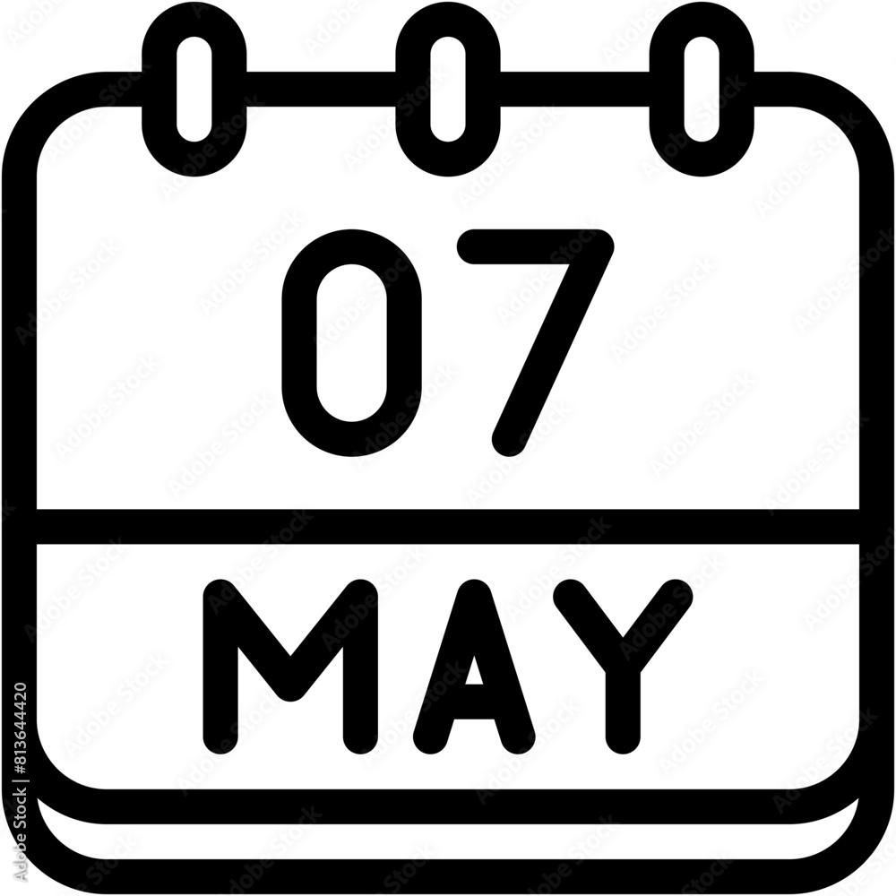 Vector Icon Calendar, May, Seven, 7, calendar date, monthly calendar, time and date, month, schedule Vector Icon Calendar, May, Seven, 7, calendar date, monthly calendar, time and date, month, schedule