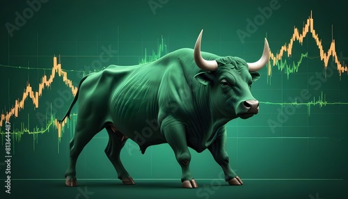 A bull stands confidently in front of a financial chart, symbolizing the stock market or economy
