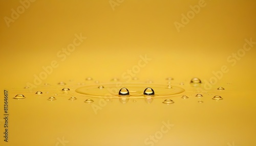 Water droplets cover a vibrant yellow surface, creating a visually striking contrast