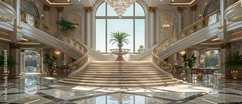 Luxurious ascent, a grand staircase that visually represents financial success and ambitious goals photo