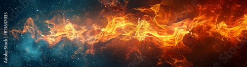 Fire flames texture on black background, panorama