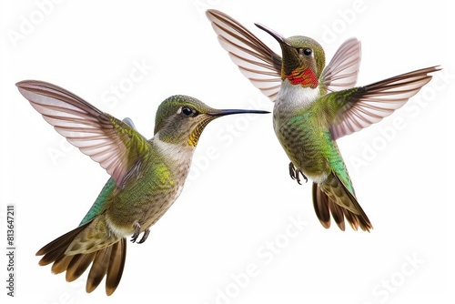 Graceful flying hummingbirds photo on white isolated background © Aditya