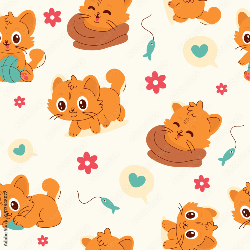 Fototapeta premium Seamless pattern character cartoon cat