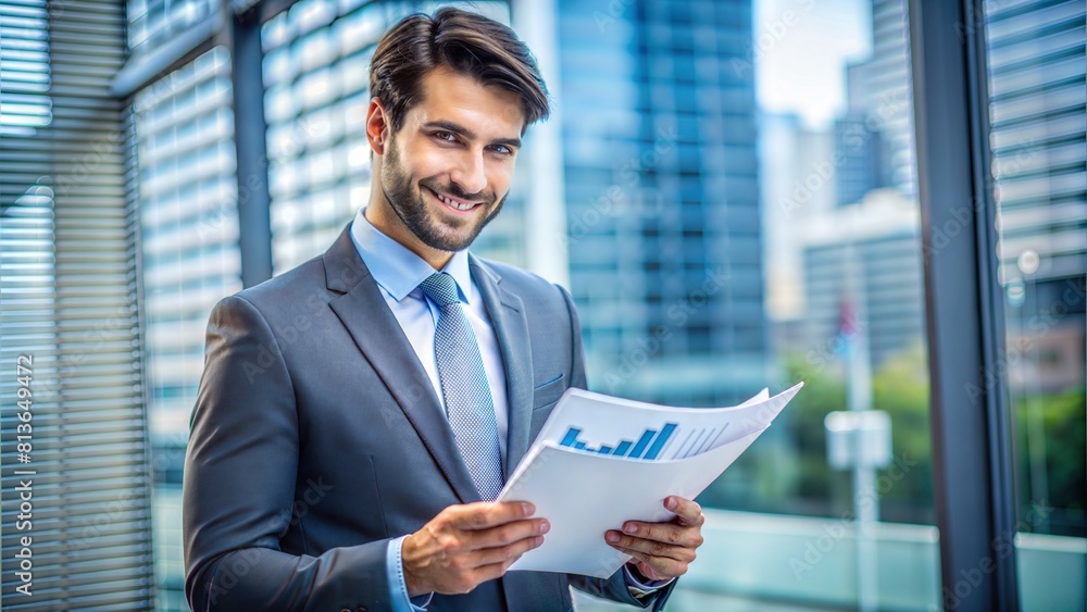 Fototapeta premium Portrait of Businessman Holding Financial Report 