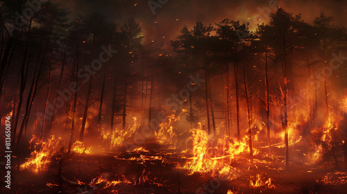 wildfire Forest fire with burning trees