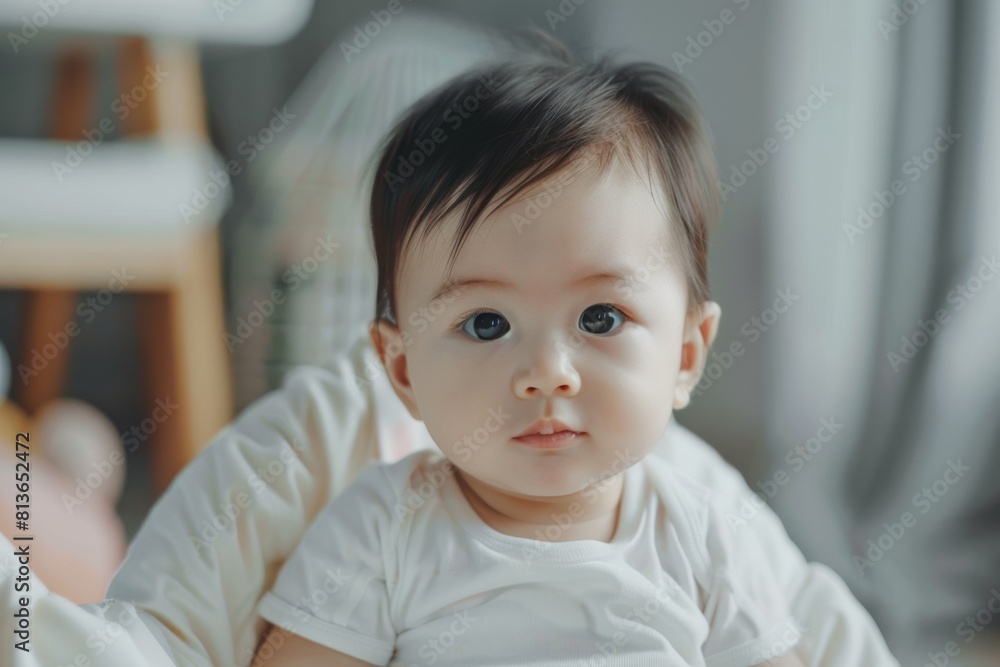 Adorable Asian Baby with Big Eyes in Natural Light Portrait Adorable Asian Baby with Big Eyes in Natural Light Portrait