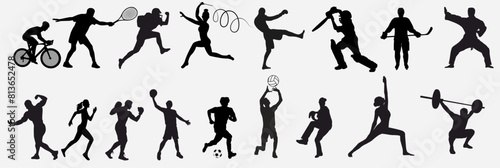 set of sports people silhouette. Collection of sports people in pose. 
