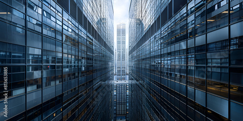 Look up directly from business buildings angle in the city