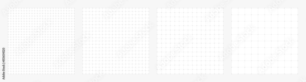 Set of square grid background with lines and dots with empty space. Design of square graph paper, school math sheet, grid paper sheet, notebook pattern, architectural graph paper. Vector illustration