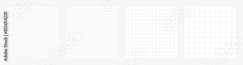 Set of square grid background with empty space. Design of square graph paper, school math sheet, grid paper sheet, notebook pattern, architectural graph paper. Vector illustration