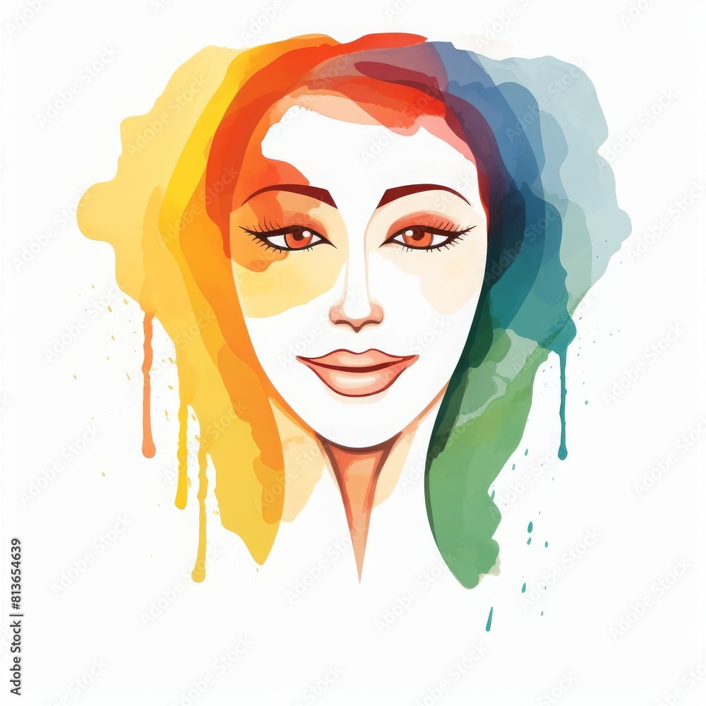 Full cheeks face flat design front view Happy theme water color Triadic Color Scheme Full cheeks face flat design front view Happy theme water color Triadic Color Scheme