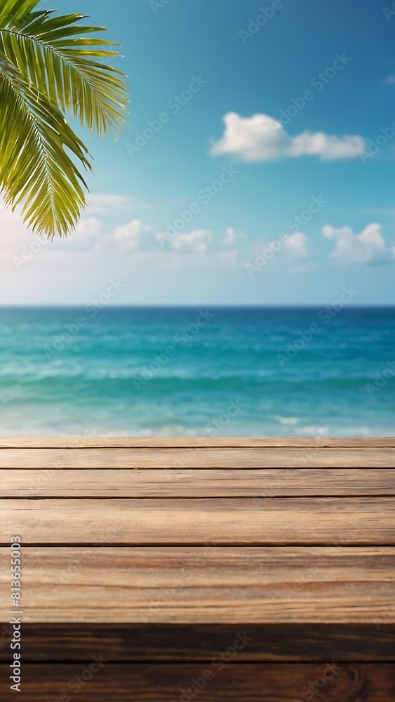 summer background with copy space sea and wooden stage summer background with copy space sea and wooden stage