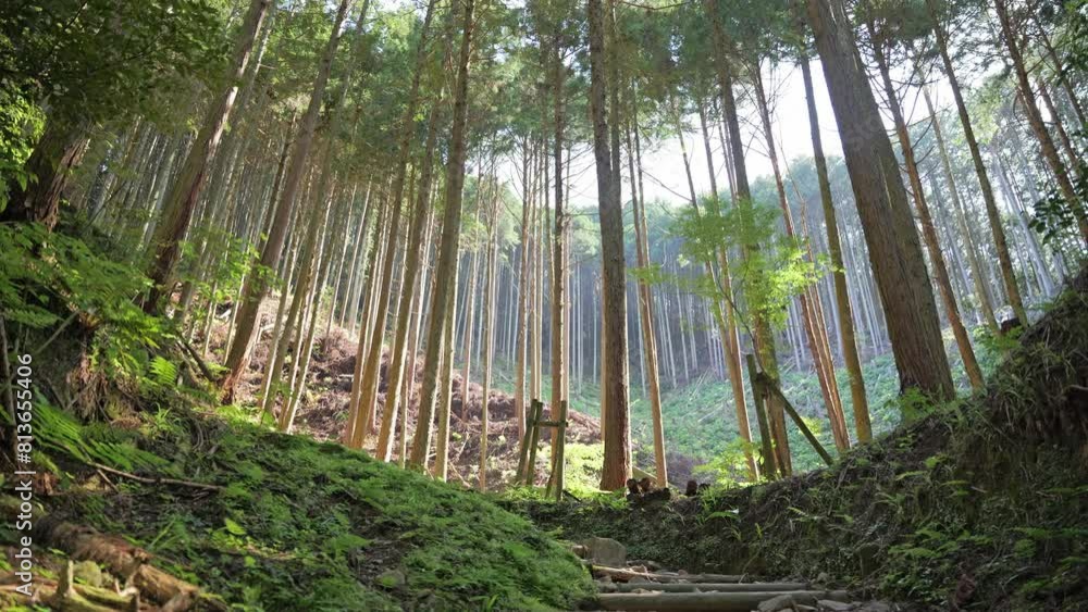 Beautiful sunbeam forest landscape video 4k