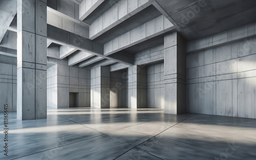 empty space of concrete construction, abstract, modern architectural space, photo realistic illustration