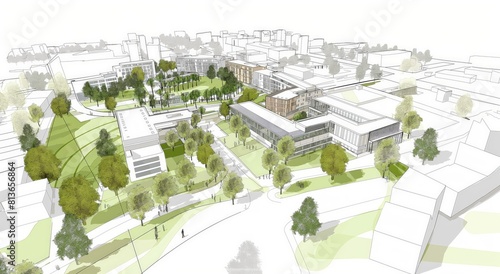 Sustainable urban masterplan concept sketch - eco-friendly architecture design photo