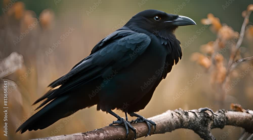 Majestic Black Raven with Powerful Beak Surveying its Natural Habitat for Prey Majestic Black Raven with Powerful Beak Surveying its Natural Habitat for Prey
