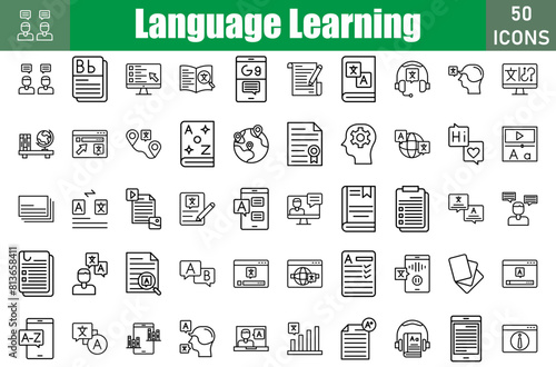 Language Learning Icons Set. Editable Stroke. Pixel Perfect