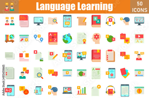 Language Learning Icons Set. Editable Stroke. Pixel Perfect