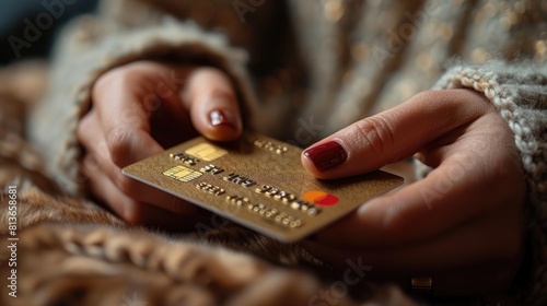 Close up of hands holding credit card for online payment