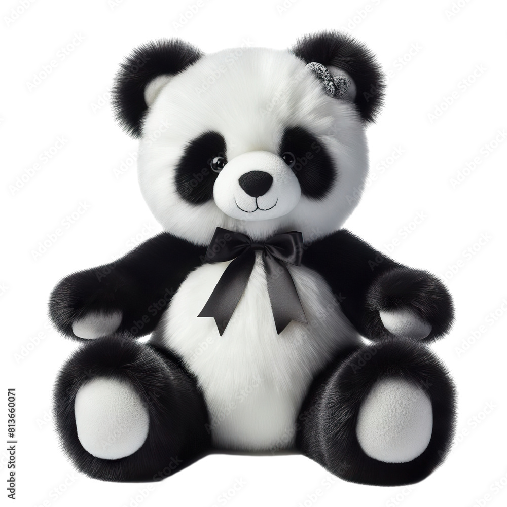 a fur plush stuffed Panda teddy bear, white background, full body a fur plush stuffed Panda teddy bear, white background, full body