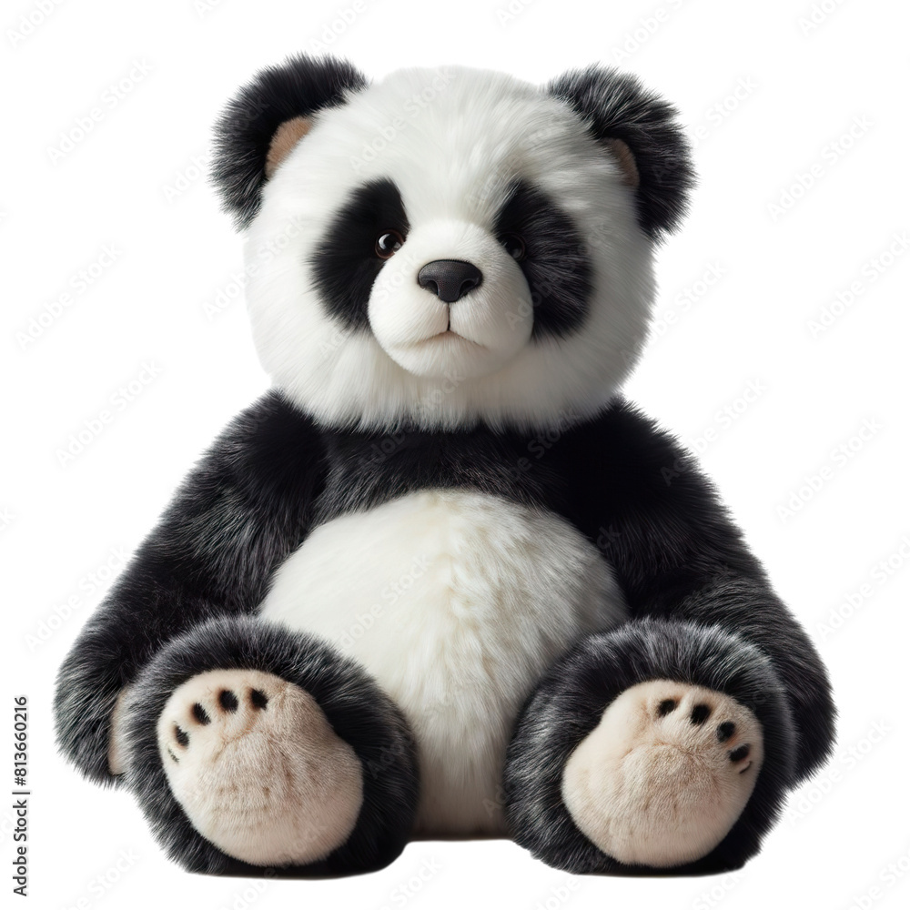 a fur plush stuffed Panda teddy bear, white background, full body a fur plush stuffed Panda teddy bear, white background, full body