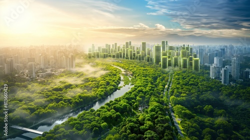 Fototapeta Naklejka Na Ścianę i Meble -  Eco-friendly urban innovation: sustainable engineering and environmental responsibility in modern city development