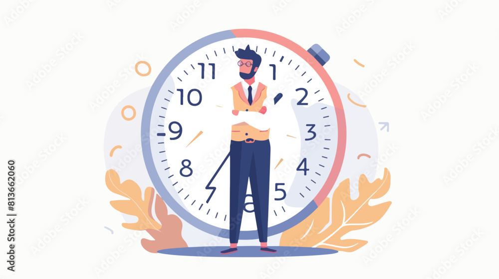 Businessman with clock on white background. Time managment