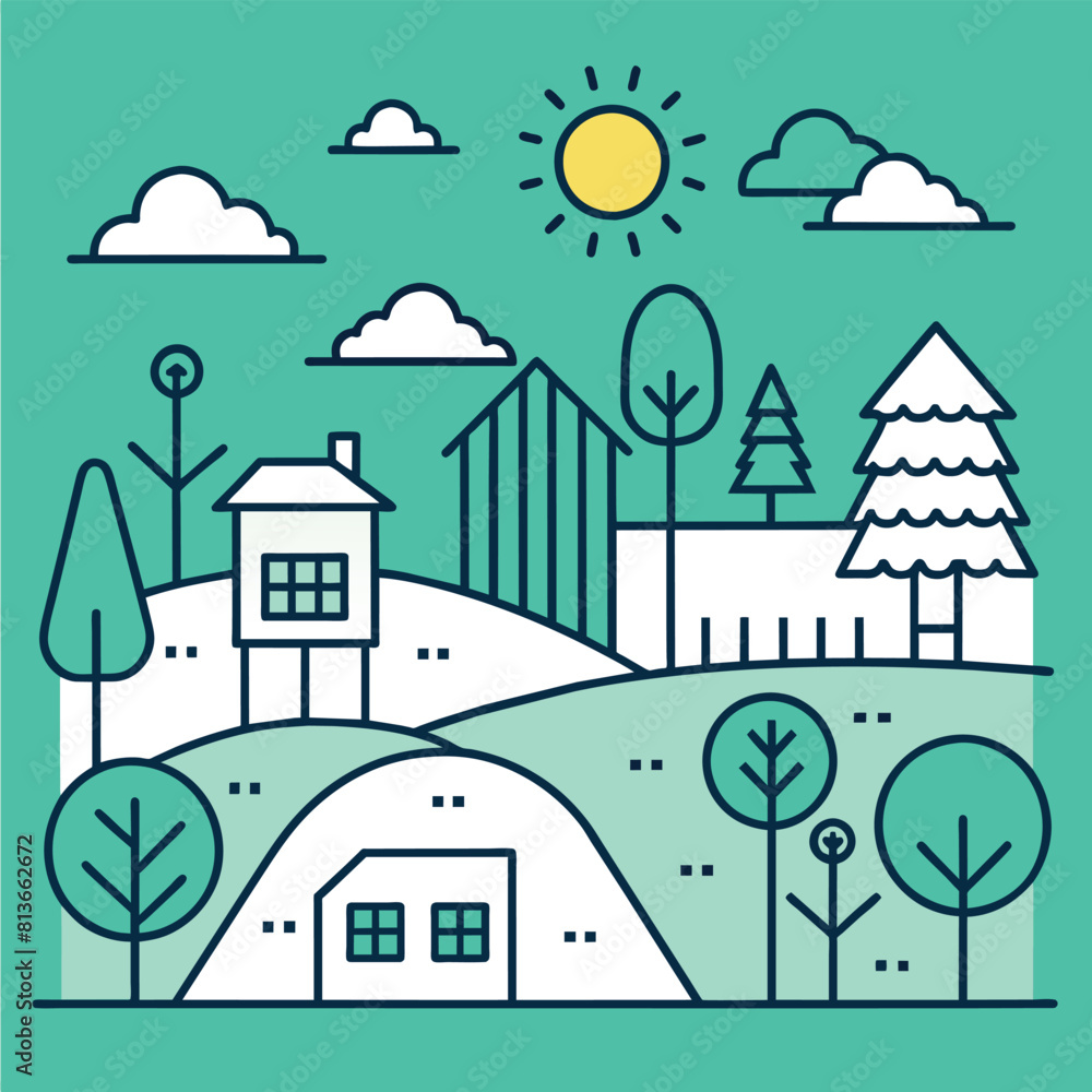 Country landscape icons, vector thin line style design