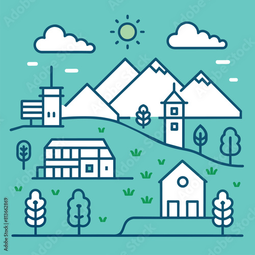 Country landscape icons, vector thin line style design