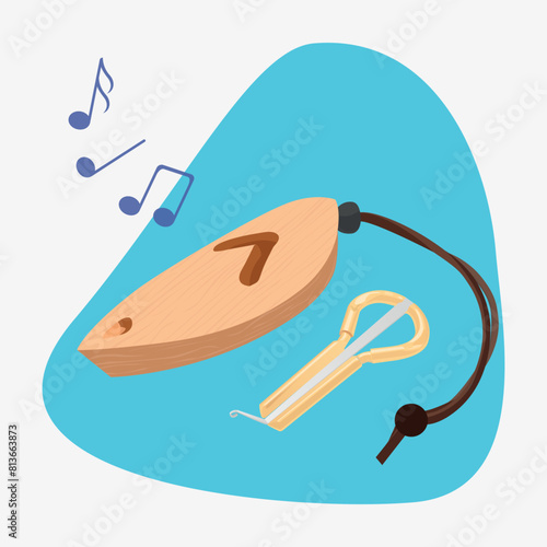 An ancient Kazakh musical reed instrument. Shankobyz Vargan. Vector illustration photo