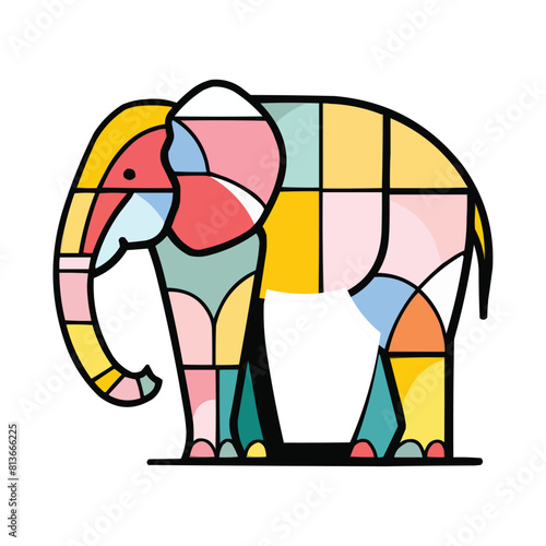 simple illustration of a pastel colored elephant in the style of stained glass
