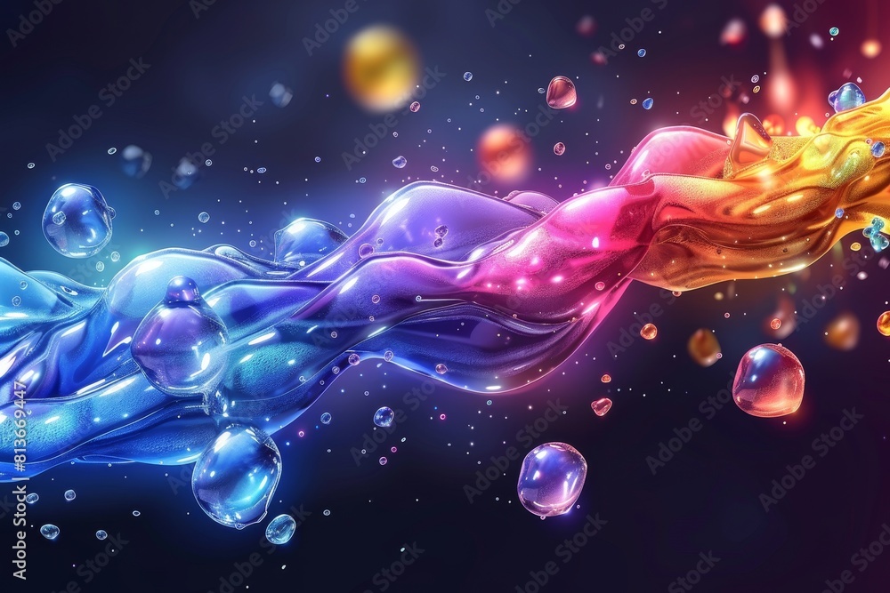 Colorful Liquid Stream With Bubbles. Generative AI Colorful Liquid Stream With Bubbles. Generative AI
