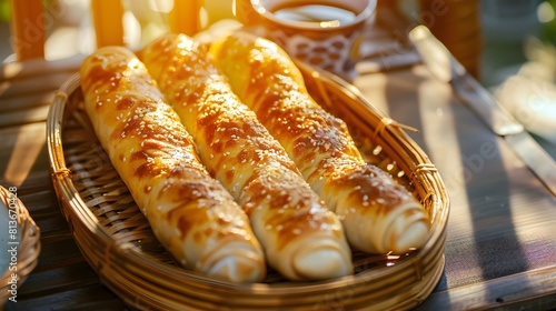 bread in a basket, börek, turkish pogaca photo