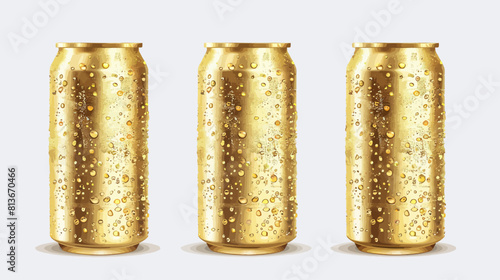 High quality realistic illustration of golden drink cans with refreshing drops of condensation, perfect for beer or soda