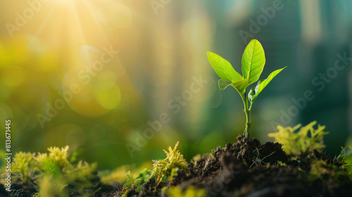 small plant with a city in the background, symbolising that despite urban life, nature should not take a back seat, created with generative AI technology © christian