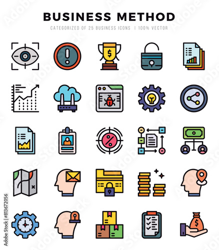 Set of Business Method Icons. Simple Lineal Color art style icons pack.