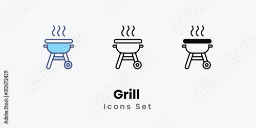 Grill Icons thin line and glyph vector icon stock illustration