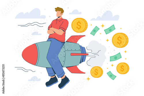 Successful Man Flies Rocket Make Fortune