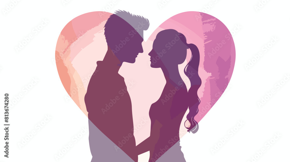 Blurred silhouette heart shape with caricature facele