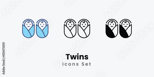 Twins Icons thin line and glyph vector icon stock illustration