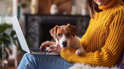 Woman and Dog Using Laptop © PiBu Stock
