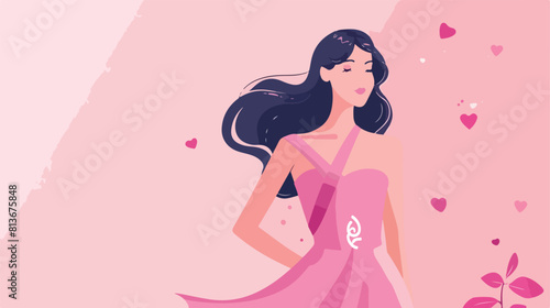 Beautiful woman using pink dress with breast cancer style