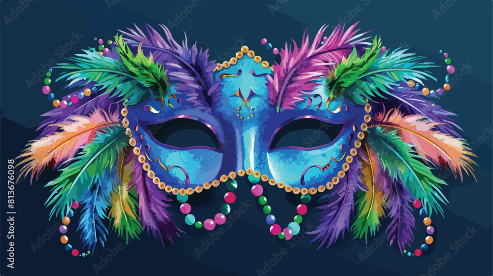 Carnival masks with feathers and beads for Mardi Gras