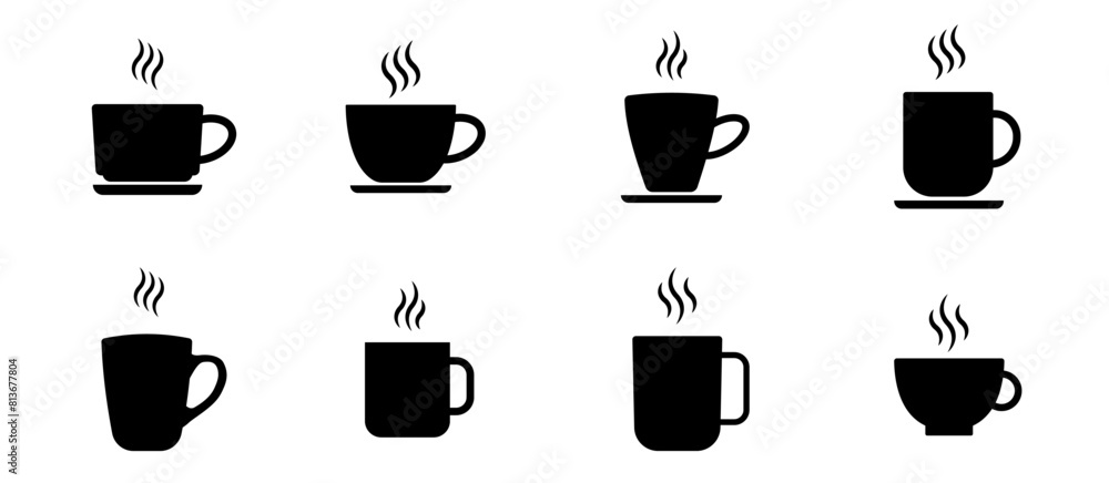 Obraz premium Coffee cup set. Tea cup icon . Flat style. Vector Illustration.
