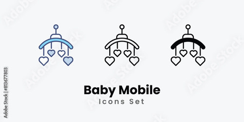 Baby Mobile Icons thin line and glyph vector icon stock illustration