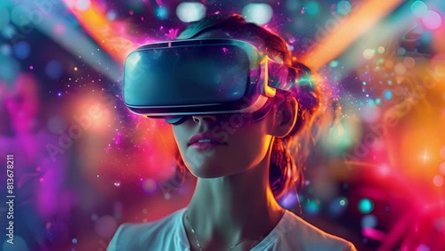 Wallpaper Mural This Immersed in VR world, girl gazes up at neon lights, captivated by virtual reality Torontodigital.ca