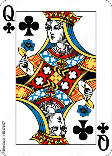 Queen of Clubs design from a new original deck of playing cards.